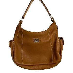 Dooney Bourke Purse Leather Shoulder Bag Beige Pebble Adjustable Strap Pockets